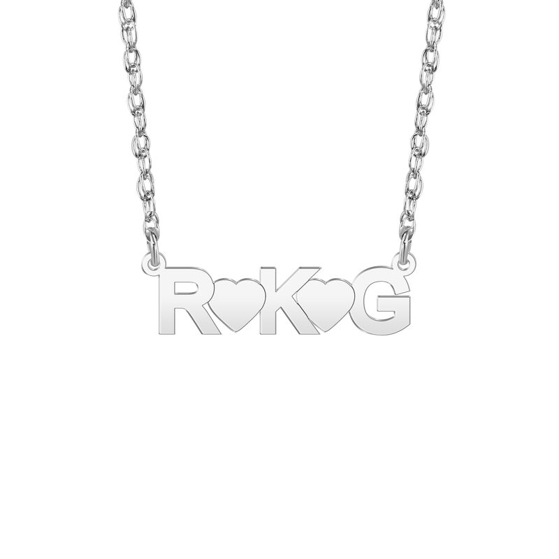 High Polished Initials with Hearts Pendant in Sterling Silver image number null